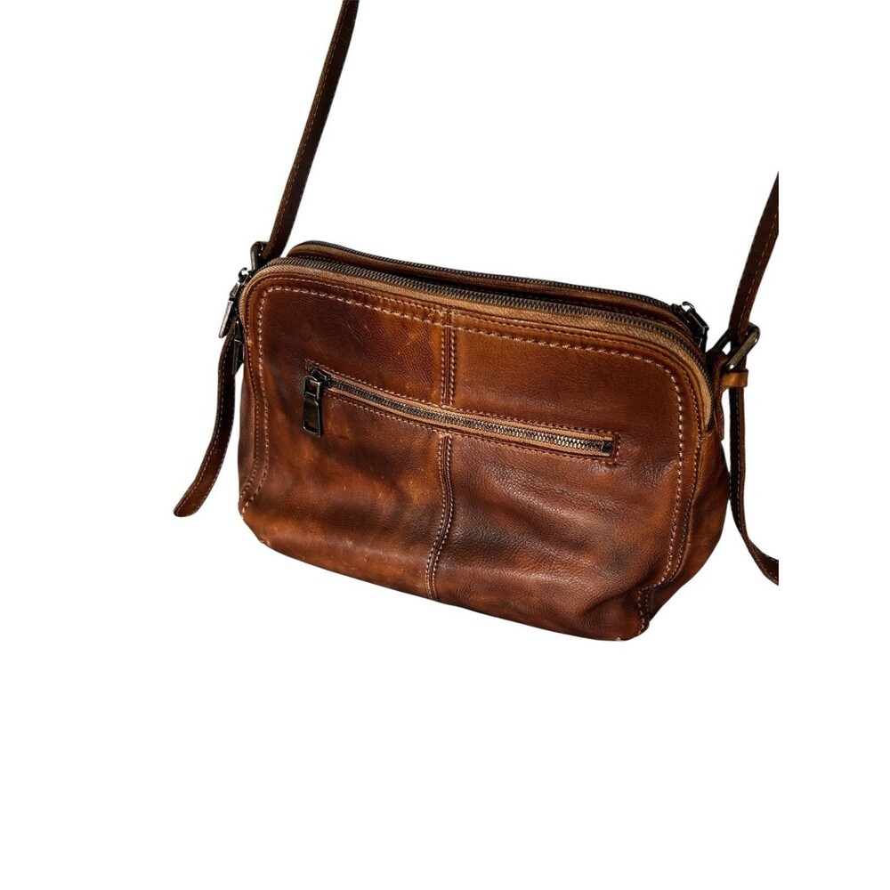 Vtg Italian Brown Leather Cross Body Multi Compartment Purse Bag Made In Italy
